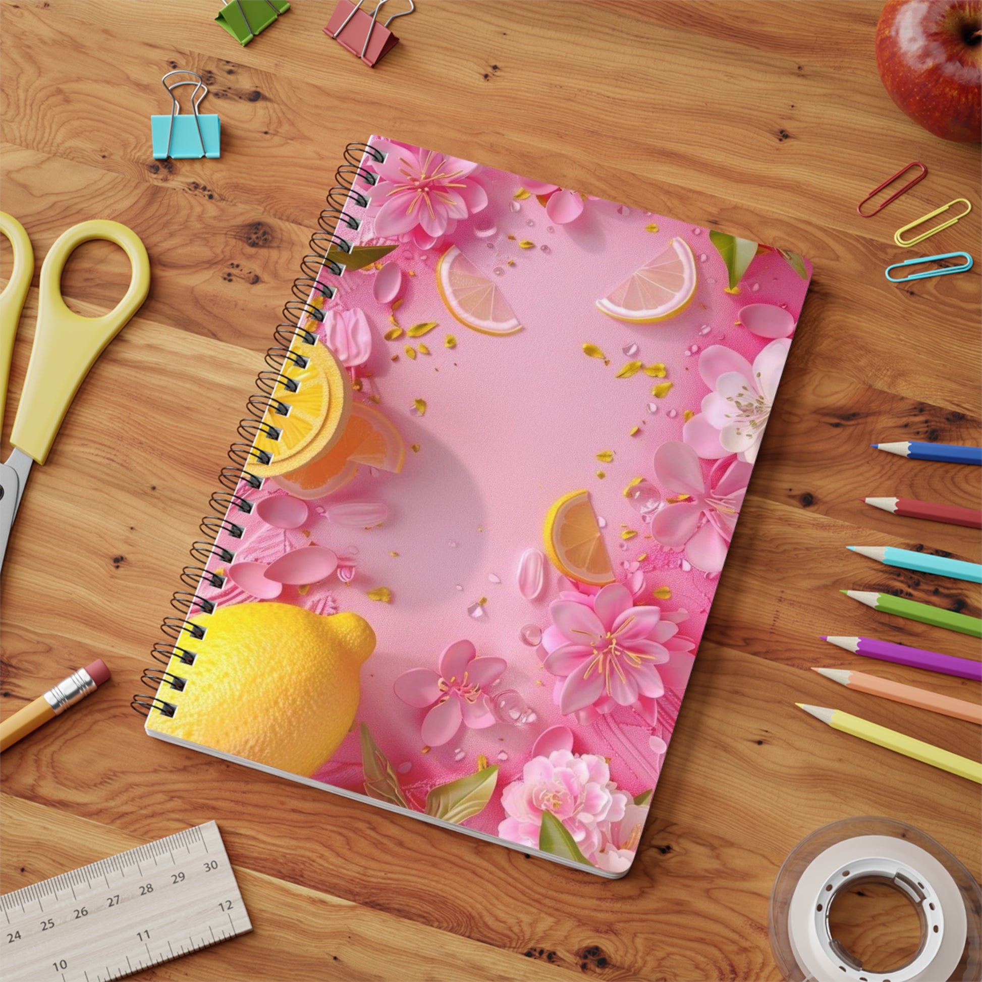 Floral A5 Notebook, Softcover Journal for Writing, Daily Planner, Gift for Students, Lemon Decor, Boho Chic Stationery