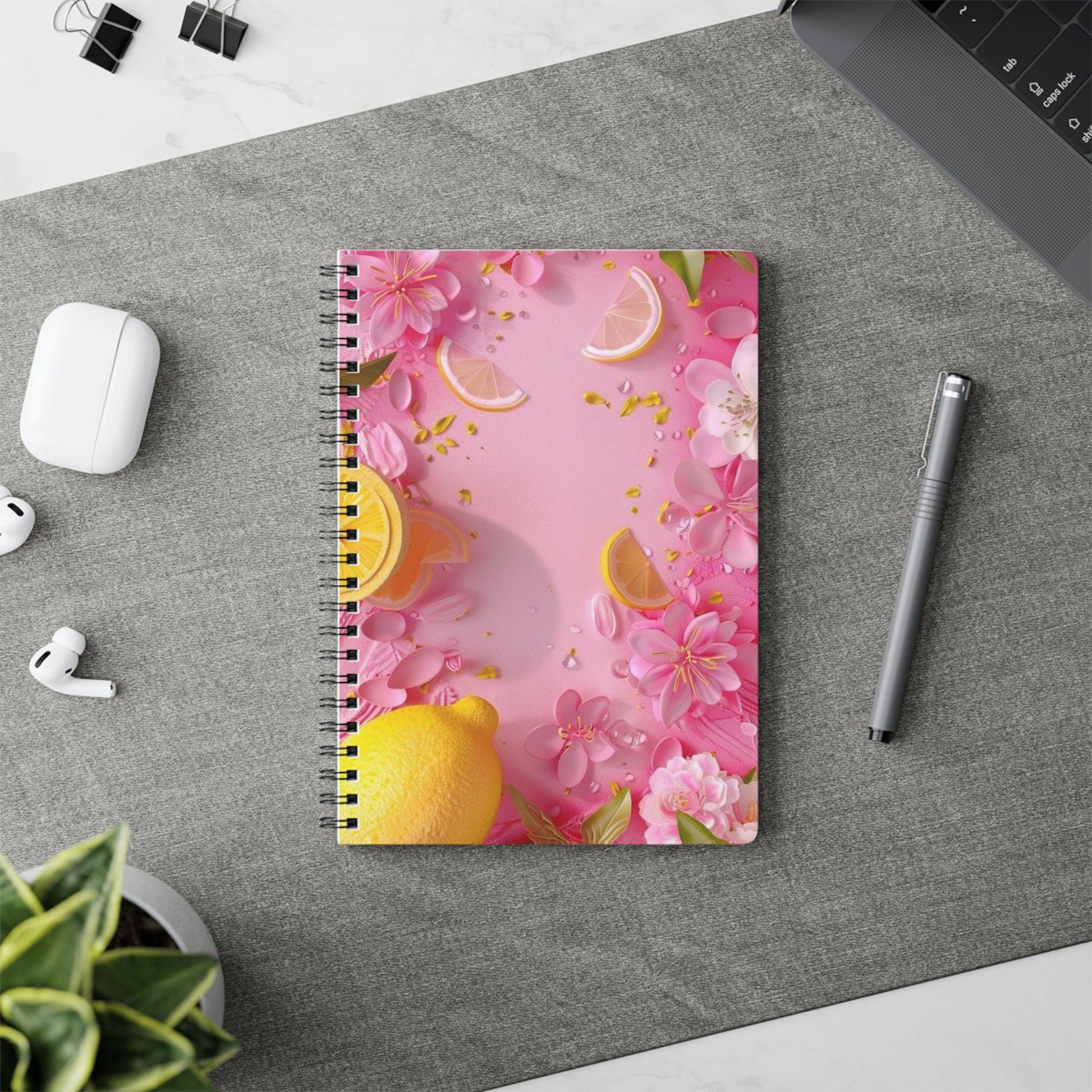 Floral A5 Notebook, Softcover Journal for Writing, Daily Planner, Gift for Students, Lemon Decor, Boho Chic Stationery